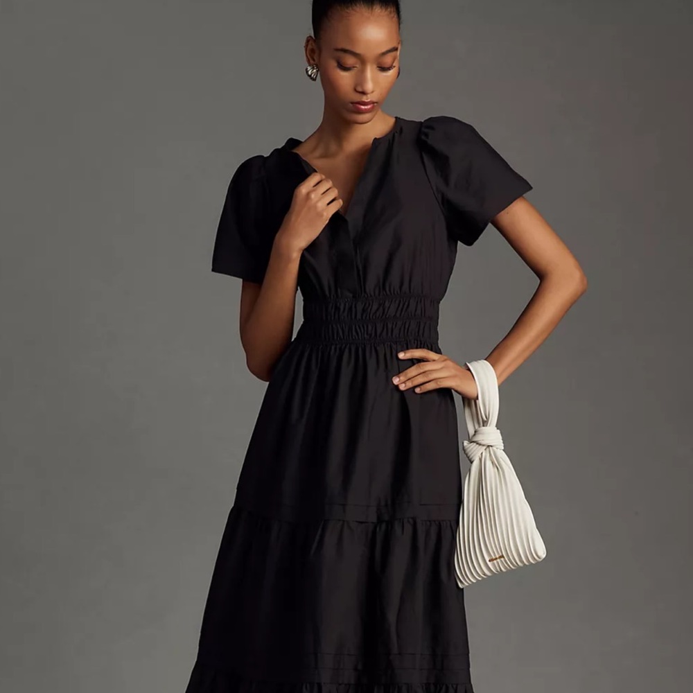 Anthropologie The Somerset Maxi Dress Poplin Edition Tiered Smocked Waist Black - Picture 2 of 9